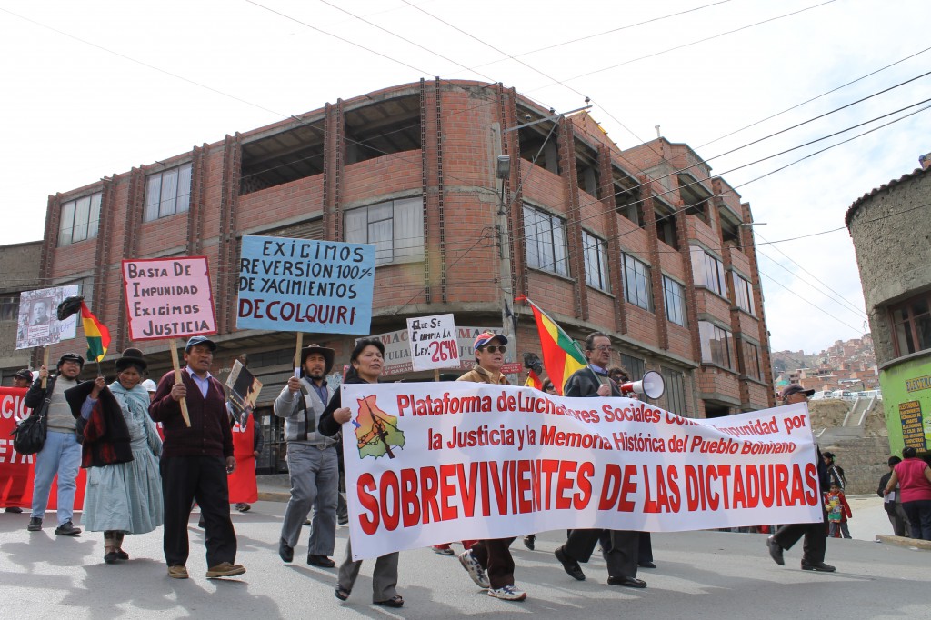 Dictatorship 10 The Platform marching with COB; “Platform of Advocates Against Impunity and for Justice and Historical Memory of the Bolivian People Survivors of the Dictatorship”