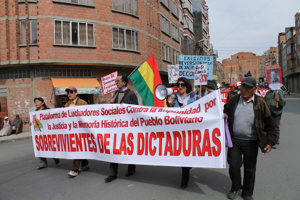 The Platform marching with COB; “Platform of Advocate Against Impunity and for Justice and Historical Memory of the Bolivian Dictatorship Survivors”