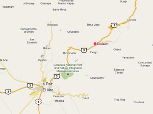 Unduavi Approximate location of recent blockades - Unduavi, Bolivia. (Courtesy of Google Maps)
